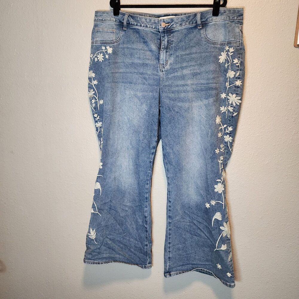 Cato C. Est 1946 Embroidered Floral Flare Jeans Plus Size 24W